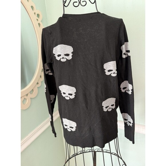 POL black SKULL cardigan Sweater - size S- RockaBilly goth Rocker biker Chic - Picture 2 of 4